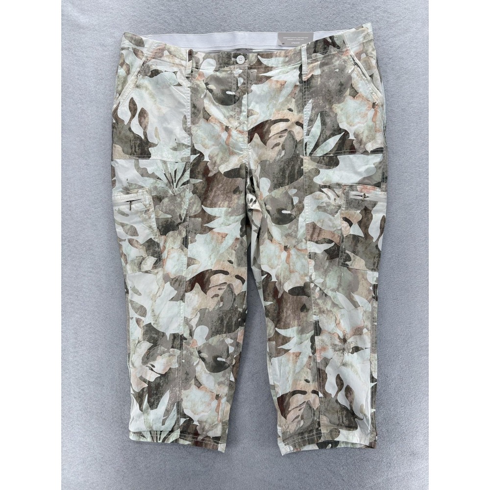 Chico's Leaf Print Cargo Crop Pants Womens 4 Multicolor Straight Leg Stretch NWT
